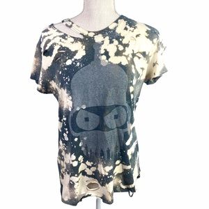Futurama Bender Upcycled Bleached Distressed Top L